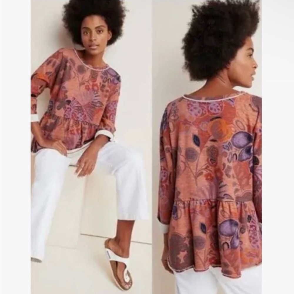 Anthropologie Saturday Sunday Colleen Floral Sweatshirt Babydoll Oversize Med
